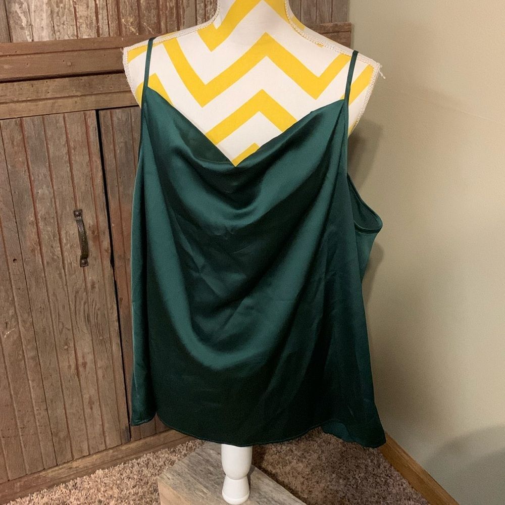 Women’s Juniors Satin Sleek Cowl Neck Emerald Forest Green Cami Tank Top